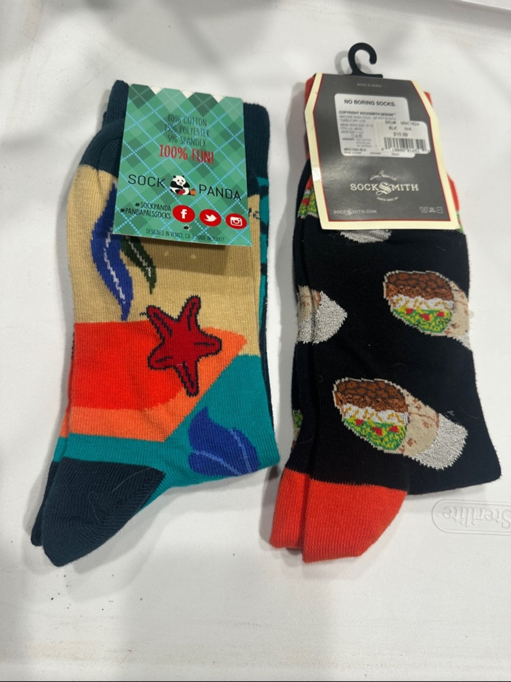 Men’s Multicolor Novelty Socks - Starfish Pattern and burritos